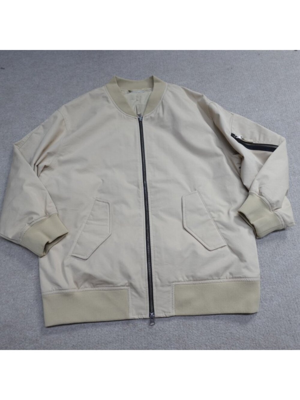 Everlane Womens Jacket Large Beige Full Zip Oversized Bomber